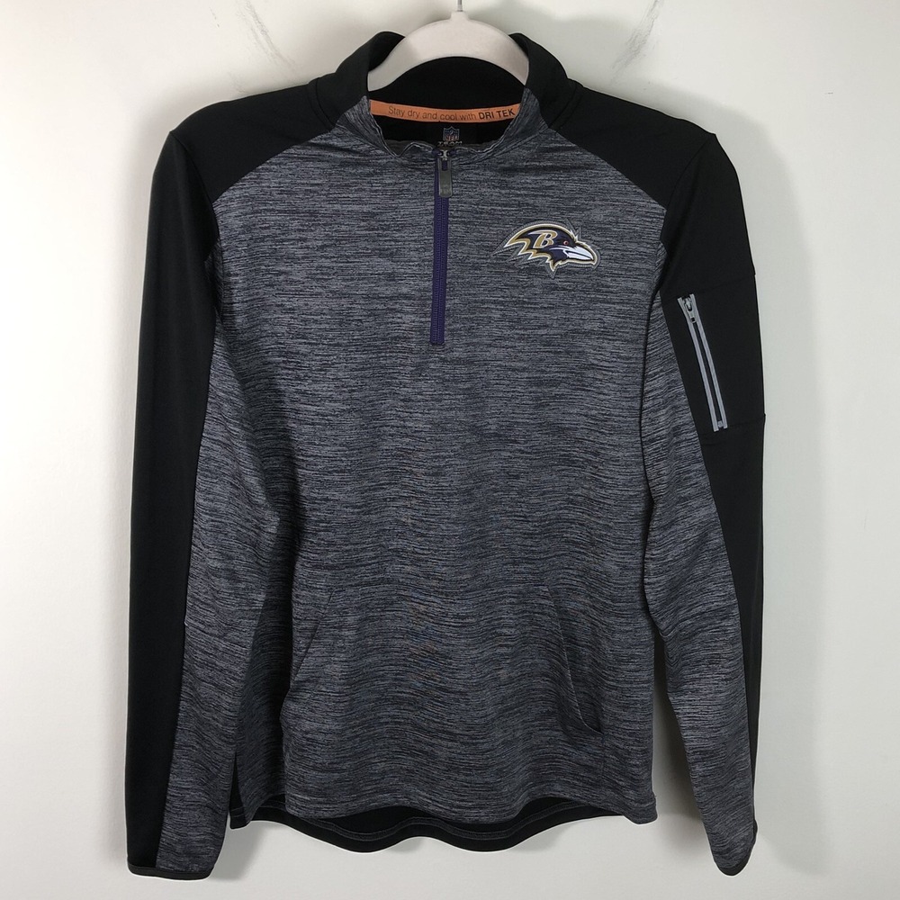 Baltimore Ravens NFL 1/4 Zip Light Pullover Youth Sz L (14/16) Gray Black